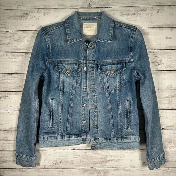 Lucky Brand Denim Cotton Stretch Jean Jacket Trucker Tomboy Pockets S - Picture 1 of 7